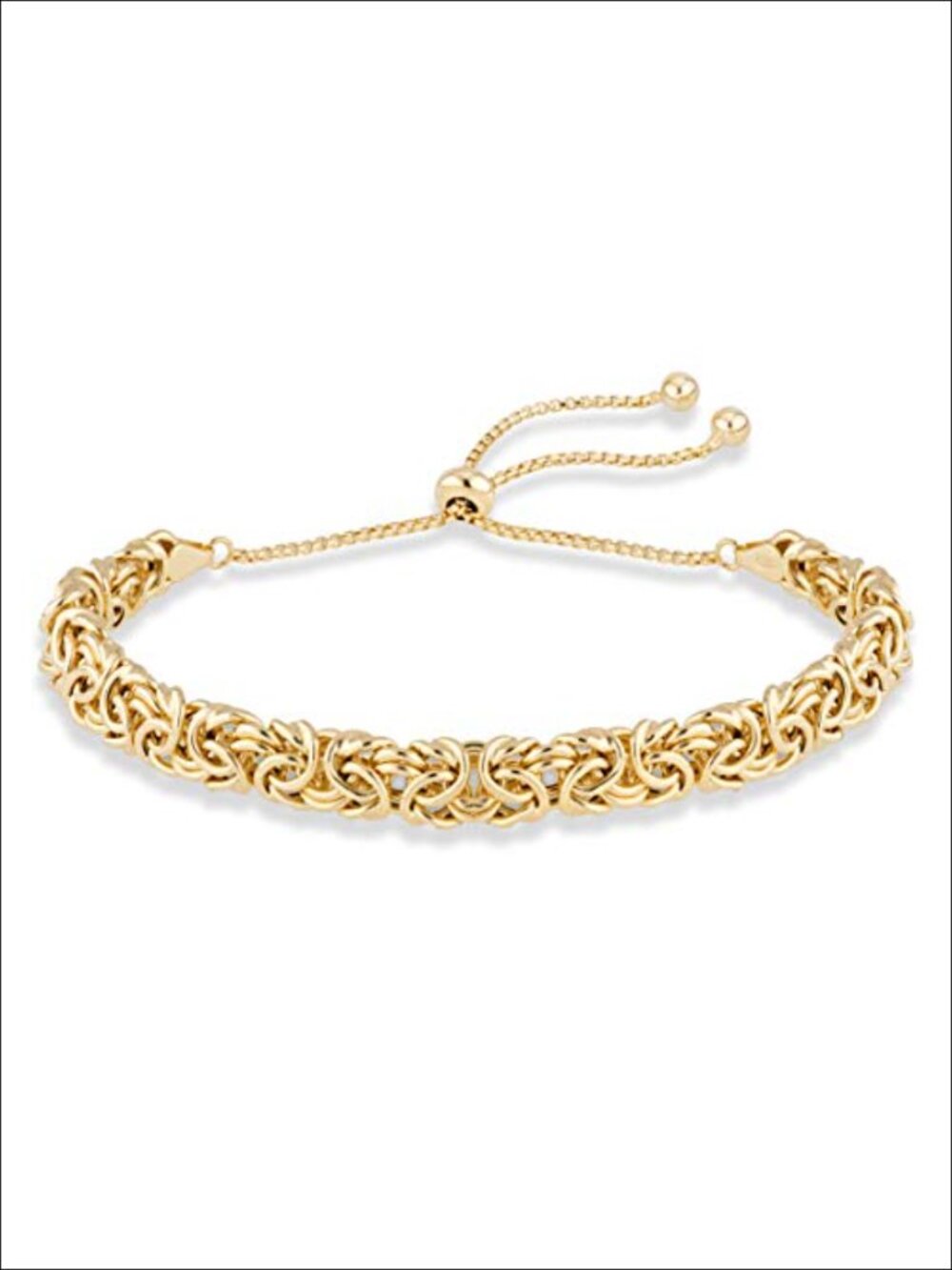Italian 925 Sterling Silver 18K Gold Plated Byzantine Bolo Bracelet Adjustable